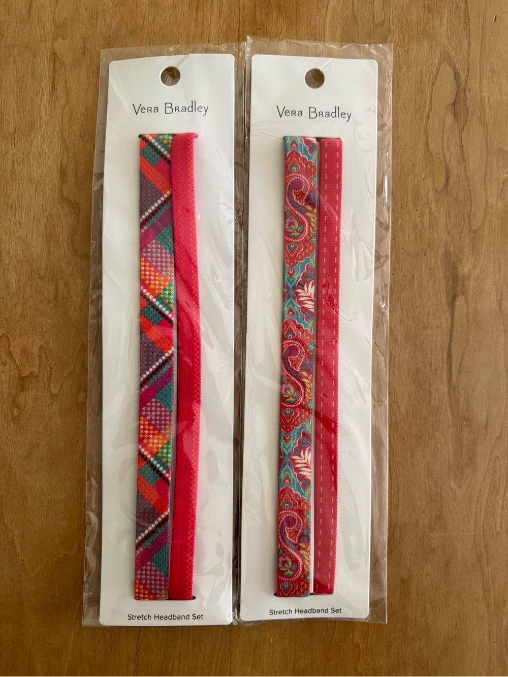 Vera Bradley Pink Multi Stretch Headband Duo with Paisley & Plaid Prints